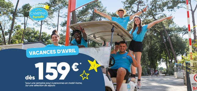 Profitez du printemps avec Camping Paradis ! Votre séjour d'avril dès 159€ la semaine pour 4 personnes en mobil-home. Réservez vite votre évasion nature ! | © Profitez du printemps avec Camping Paradis ! Votre séjour d'avril dès 159€ la semaine pour 4 personnes en mobil-home. Réservez vite votre évasion nature !
