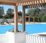 vue sur la piscine extérieure à l'abri du soleil au camping La Brise de Camargue