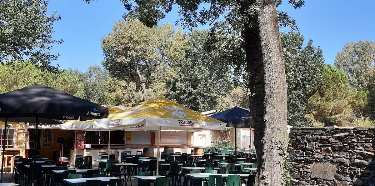 restaurant du camping à l'ombre des arbres dans le camping Domaine de Gaujac